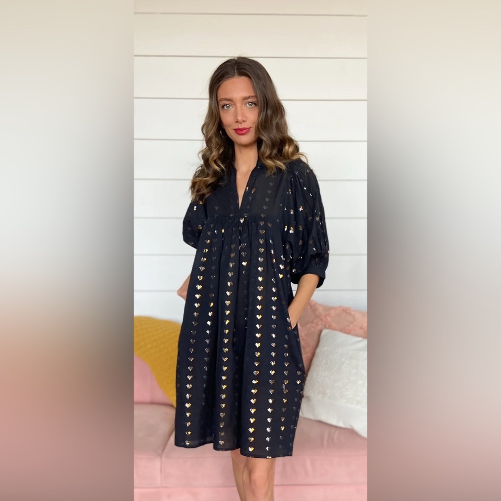 Never A Wallflower Black and Gold Heart Pattern Dress NWT size L